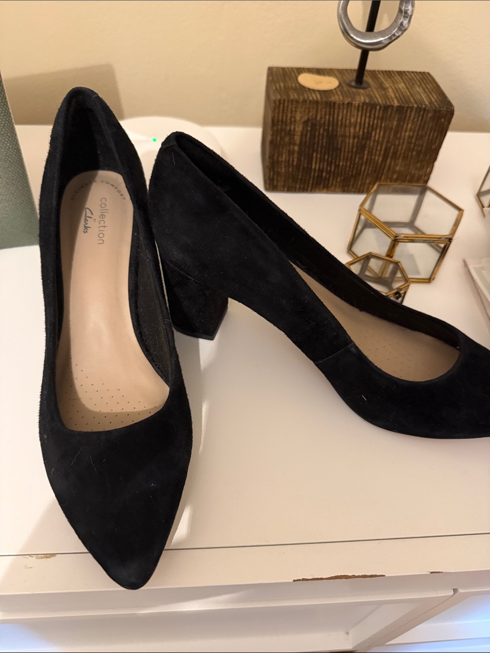 Collection B Black Suede Mid Block Heel Pumps